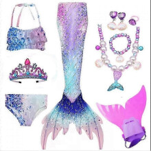 Mermaid Tail Swimsuit with Single Webbed Fin, Princess Bikini Role Play Costume for Girls Age 3-4 Years