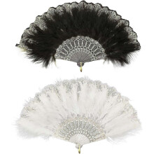 Ventaglio pieghevole vintage anni '20 con piume - Accessorio per costume retrò