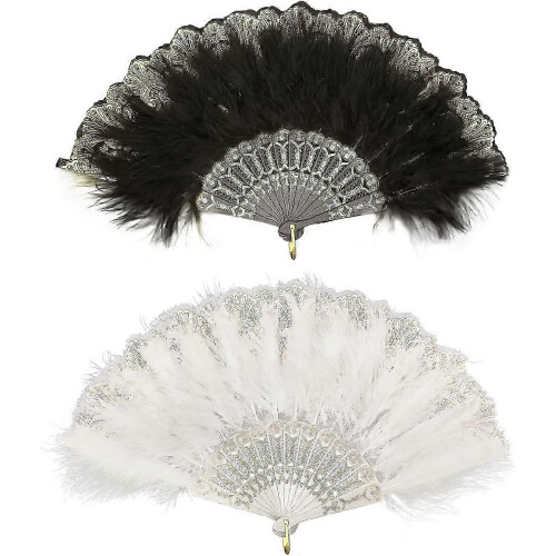 Vintage 1920s Folding Handheld Feather Fan - Retro Costume Accessory