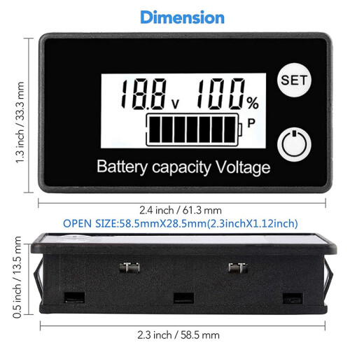 Batterijmonitor, Golfkar Batterijtesters Digitale Batterijcapaciteit 8-100V Spanningsmonitor Resterende Capaciteitstester 2
