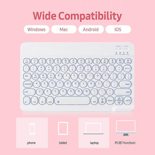 0301D Wireless BT Keyboard Ultra-thin Mini Round Keycap 78 Key Backlight Keyboard for Android/Windows/iOS Tablet/Laptop Black 1