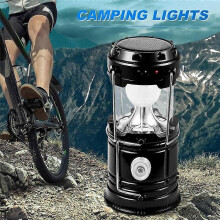 Solar LED Portable Lantern Telescopic Torch Lamp Multi-Function Gold