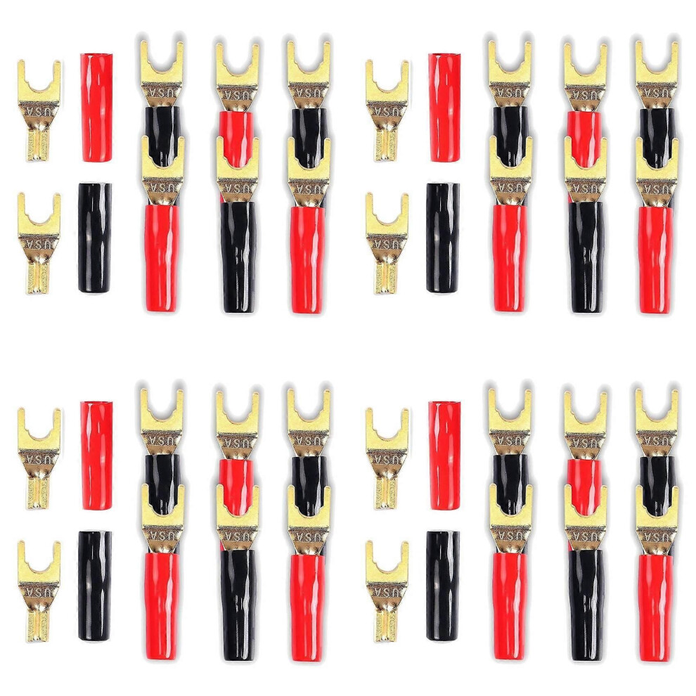 Y Plug Spade Connector For Speaker Wire,32 Pcs Y Spade Plug 45 Degree Plated U Fork Spade Plug Connector Gold 9409192944962