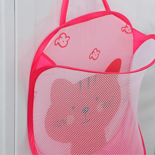 Foldable Laundry Bag, Collapsible Laundry Basket, Large Mesh Laundry Hamper, Bathroom Wall Mounted with Hook, Pink Cat Pattern 1