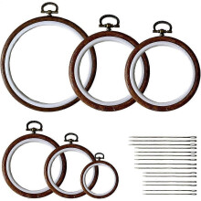 6 Pcs Imitated Wood Embroidery Hoops Frame, Round Cross Stitch Hoop with 16 Needles for Art Craft DIY Sewing
