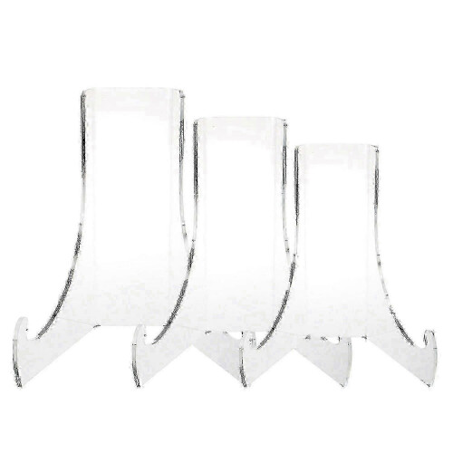 3 Pack Clear Plate Stands - Sturdy & Stable Display Easels for Tea Cake Showcasing - Jz 1