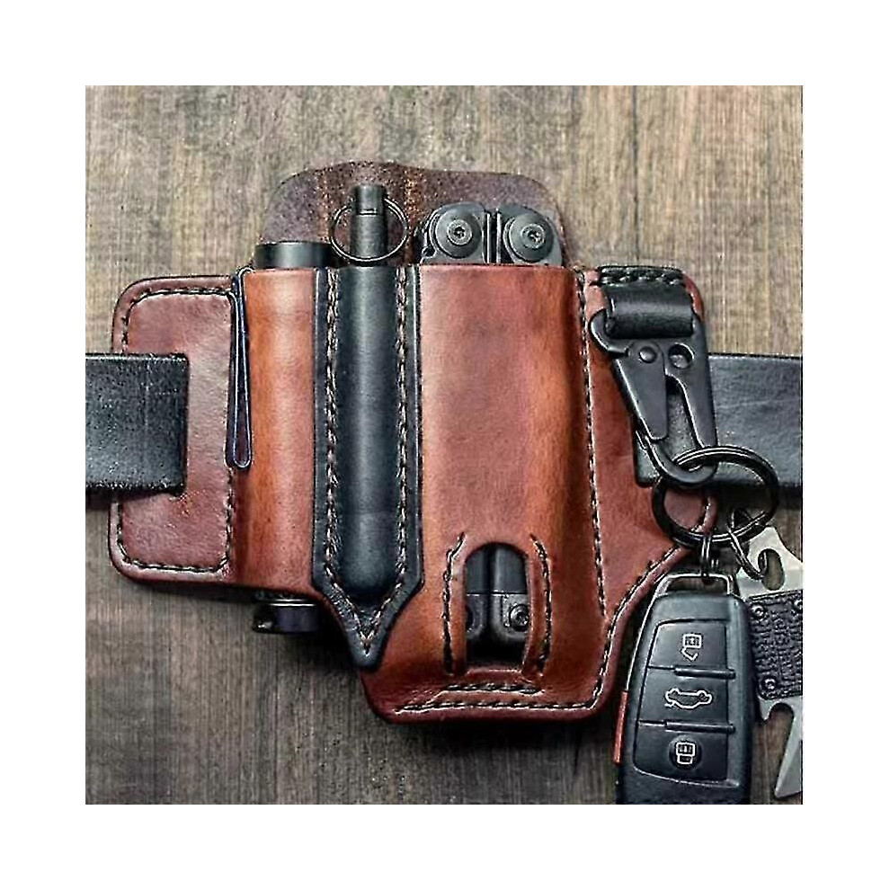 Men's Multitool Leather Sheath Edc Pocket Organizer Storage Belt Waist Bag Gift 9409192933737