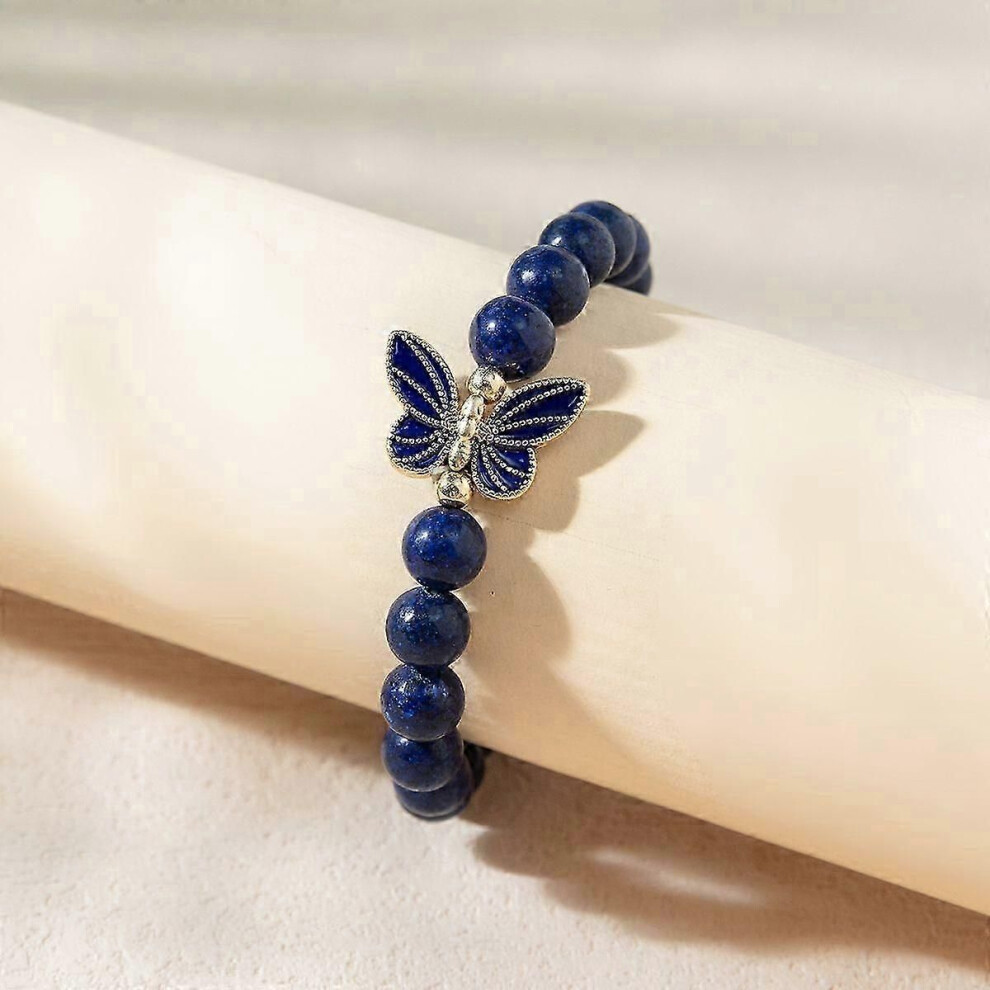 Kirykle 8mm Enamel Butterfly Lapis Lazuli Malachite Bracelet for Women, Reiki Healing Jewelry, Casual Sporty Style-image-OPC-PTHHGMM-NEW