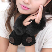 Women's Winter Faux Fur Fingerless Gloves with Wrist Warmers, Touchscreen Mittens