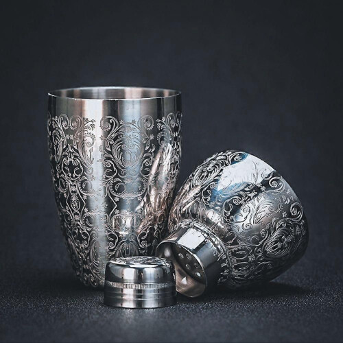 500ml Σκάλισμα Σκάλισμα Vintage Μπαρ Shaker από Ανοξείδωτο Ατσάλι Εργαλεία Κοκτέιλ Boston Bar 2