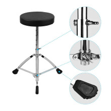 Taburete universal redondo acolchado para batería con patas de acero inoxidable de doble refuerzo antideslizantes