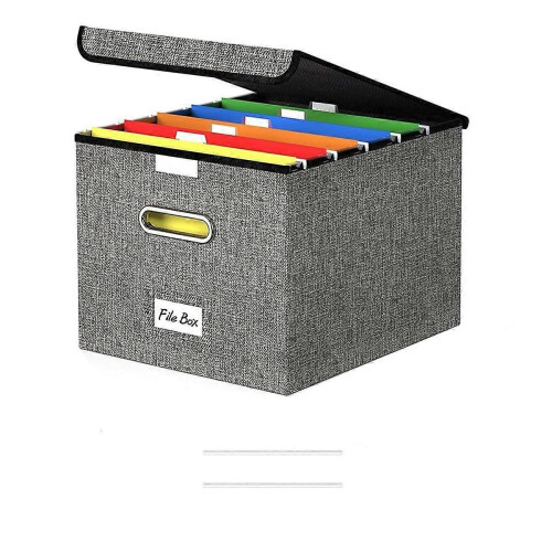File Organizer Box with Lid, Large Hanging File Folder Organizer with Plastic Slide, Fold Portable