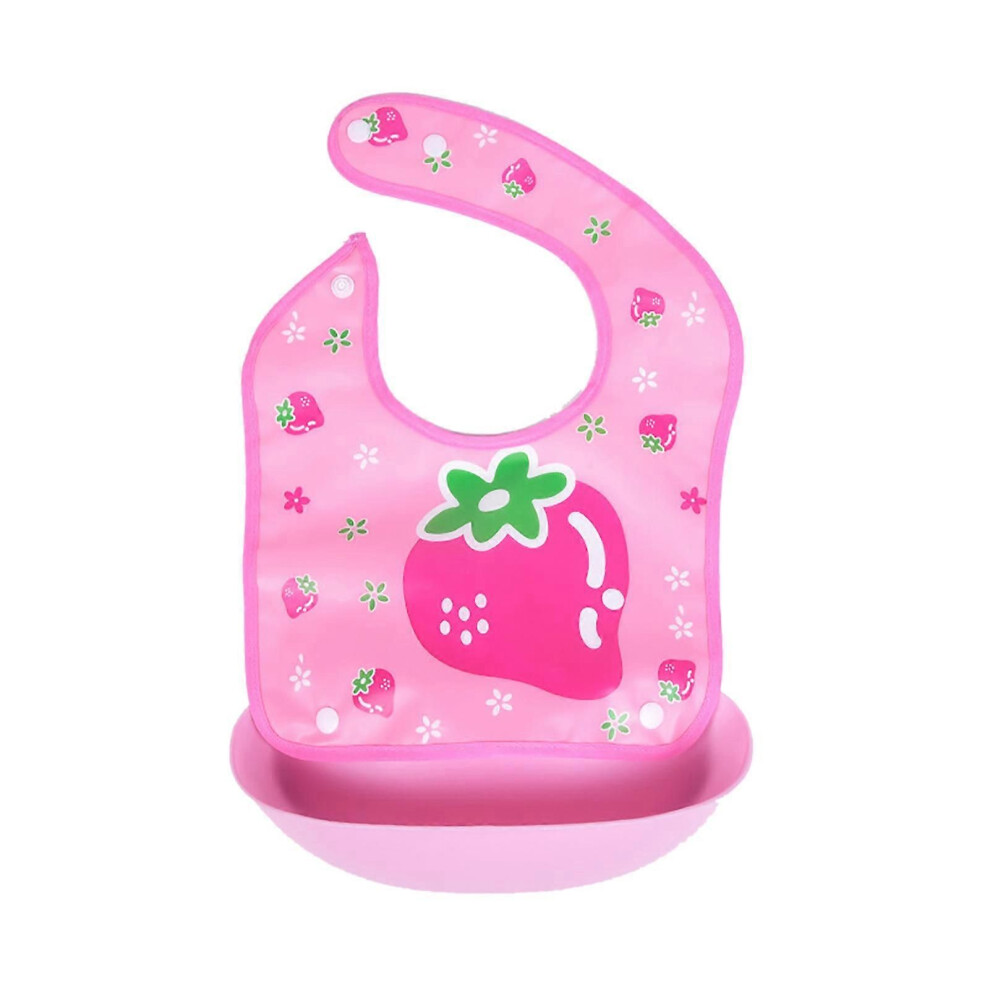Baby Feeding Bibs Tot Roll Up Bib with Large Food Catcher Pocket for Babies and Toddlers Pink Strawberries