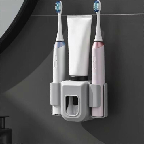 Toothbrush Holder Wall-Mounted with Double Slots, Toothpaste Dispenser and Squeezer Set,Bathroom Or 2