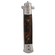 Couteau pliant à ressort Switchblade, peigne de poche à bouton-poussoir, huile coiffante maron