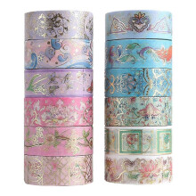 Set di nastri Washi con fiori in lamina d'oro, nastro Washi floreale, nastro Washi botanico compatibile
