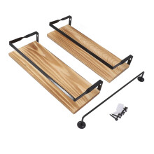 Set of 2 Floating Wall Shelves for Storage, Simple Style, Light Brown