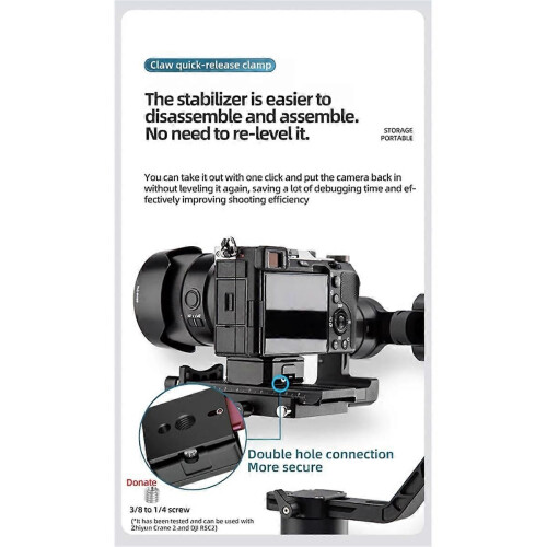 Claw Quick Releae Plate Mount 1/4inch Tripod Base Mount Gimbal Quick Switch System for DSLR Camera 1