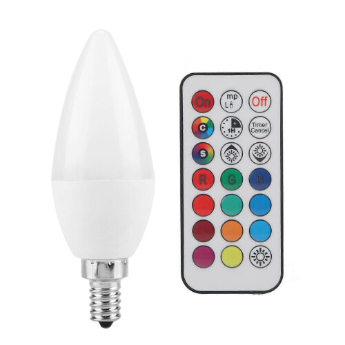 Λαμπτήρας LED πολλαπλών χρωμάτων 3W AC85-265V με τηλεχειριστήριο (E12RGB+Θερμό λευκό)