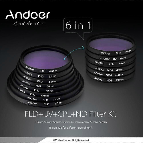 Κιτ φίλτρων φωτογραφίας Andoer 67mm UV+CPL+FLD+ND(ND2 ND4 ND8) Σετ φίλτρο