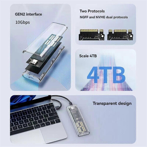 M2 SSD Enclosure M.2 NVMe+NGFF Dual Protocol SSD Enclosure USB 3.2 Gen2 10Gbps Transparent External 2