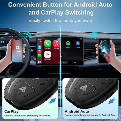 Box wireless per auto Carplay e Android Auto 2 in 1, da cablato a wireless, dongle plug-and-play, adattatore