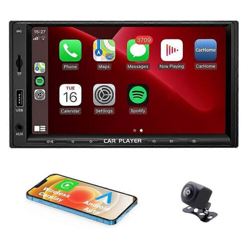 Autoradio doppio DIN da 7 pollici con CarPlay wireless e Android Auto, radio per auto con Bluetooth,