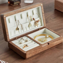 Flannelette Jewelry Box Organiser Portable Storage Box Walnut Vintage Necklace Earrings Ring Travel