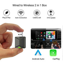 Adattatore CarPlay 2 in 1 wireless e cablato, box CarPlay plug-and-play, schermo Android Auto, connessione