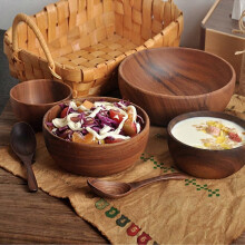 Ξύλο για φρούτα, σαλάτες και noodles, ξύλινο μπολ σαλάτας 5.1X2.4 ίντσες