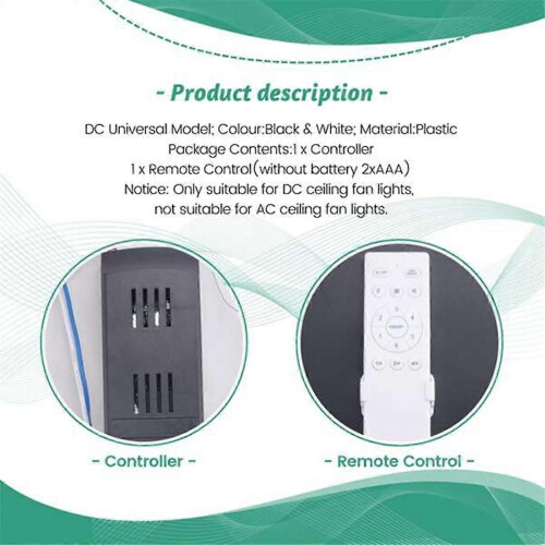 Universal Ceiling Fan Remote Control Kit Replacement, 50W 6-Speed & Timing, for DC Ceiling Fan Light