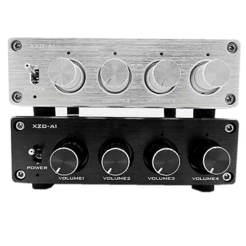 HIFI Lossless 1 Input 4 Output HUB Audio Distributor Signal Selector Switch Source Switcher Volume Amplifier(Silver)