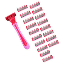 1 Handle + 18 Blades/Women Manual 6-Layer Stainless Steel Hair Removal Shaving Blades Replaceable S