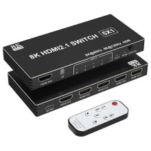 Splitter/switcher 2.1 5 in 1 Out compatibile con HDMI, 8K@60Hz e 4K@120Hz con telecomando, compatibile