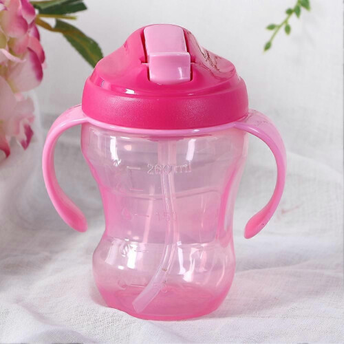 260ml Double Handle Infant Kid Non slip Leakproof Water Drinking Learning Cup(Pink )