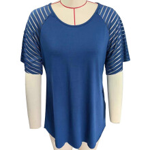 Bluzka z krótkim rękawem w paski z siateczki damska, luźna, elegancka, casualowa, z okrągłym dekoltem,