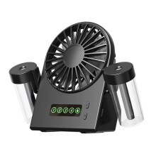 Dual Sprays Desktop Fan Humidifier 2-in-1 USB Portable Digital Display Water Supplement Sprays Fan 1200mah Black
