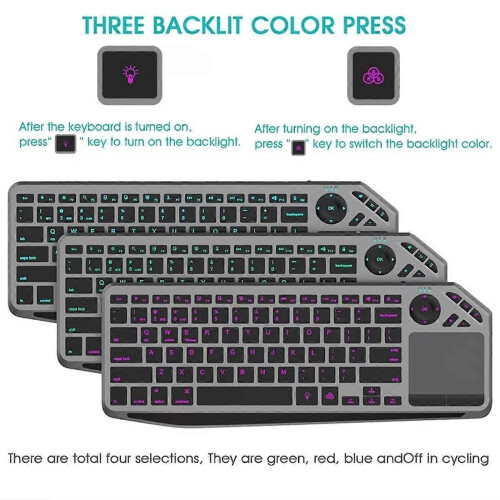 Bluetooth Wireless Keyboard with Touchpad 7-Colors Backlit 2.4G 2