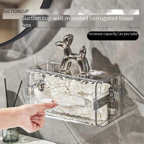 Self-Contained Suction Cup Corrugated Wall Organizer, Multifunctional Glacier Pattern Tissue Box, In 2
