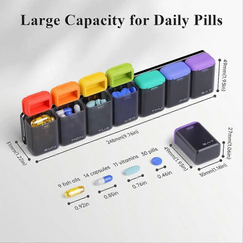 Weekly Pill Organizer Magnetic, Removable Pill Box 7 Day 1 Time A Day 1