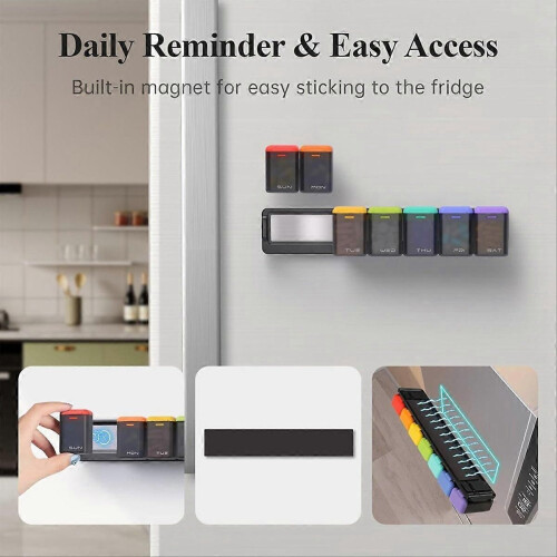 Weekly Pill Organizer Magnetic, Removable Pill Box 7 Day 1 Time A Day 2