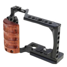 For Sony ZV-E10 Camera Cage with Wooden Handle Cold Shoe Mics/Light Extension Video Cage for Vlogging and Filmmaking
