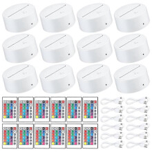 12 Pack 3D Night LED Light Lamp Base + Remote Control + USB Cable, 16 Colors Light Show Display Stand for Acrylic White