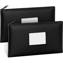 Money Bags with Zipper, 2-Pack Bank Bags with Label, Waterproof Leather Money Pouches,compatible Cash Coin Bill Invoice Deposit A