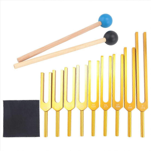Tuning Forks Set 9Pcs Tuning Fork, Sound Healing Tool Set Gold 1