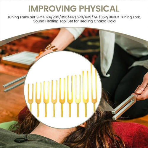 Tuning Forks Set 9Pcs Tuning Fork, Sound Healing Tool Set Gold 2