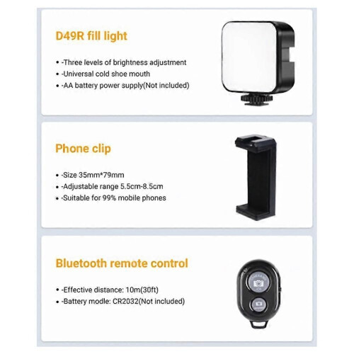 Κιτ βίντεο smartphone με μικρόφωνο, φως LED, τρίποδο Bluetooth και φορητ 2