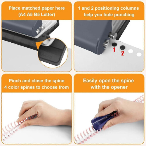 10 Hole Punch Binding Machine compatible for Planners Grey 2