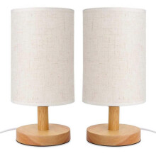 2X Round Bedside Table Lamp Nightstand Lamp with Fabric Shade and Solid Wood for Bedroom, Living Ro