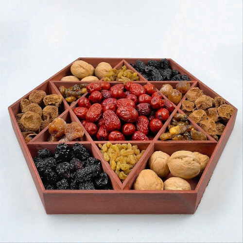 Wooden Holiday Hexagonal Star Tray, Fruit Plate Storage Box, White 1